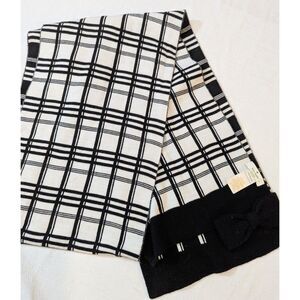 Kate Spade New York Plaid Scarf Black Ivory Bow Detail ~72” Long